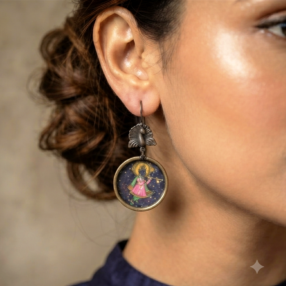 Hand Painted Hare Krishna Earrings
